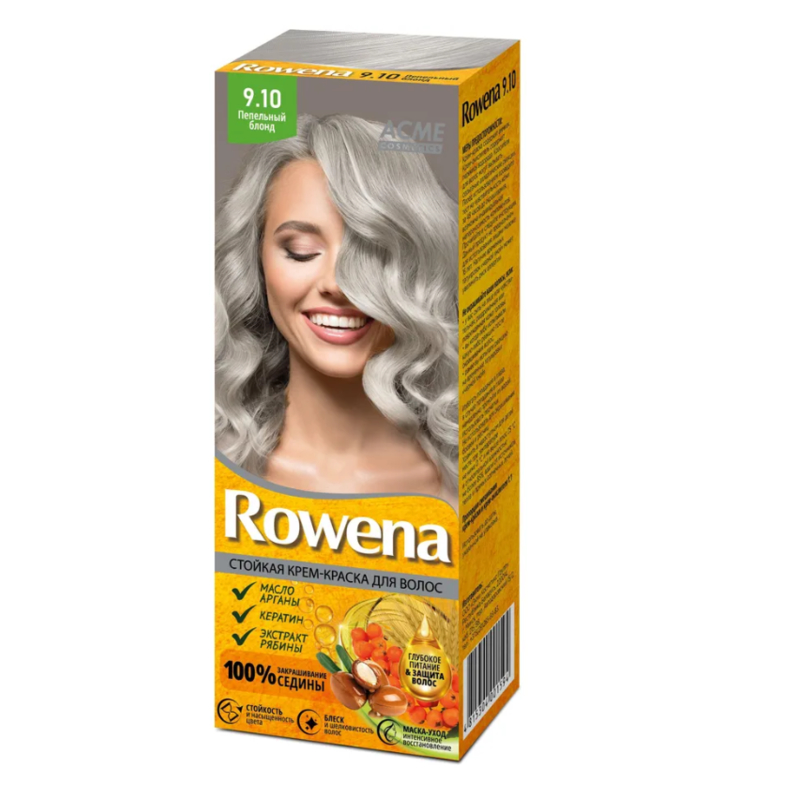 Крем-краска стойкая д/волос Rowena 9.10 Пепельный блонд