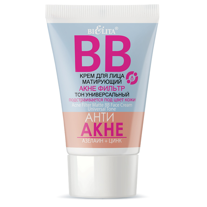 Bielita АНТИ АКНЕ. Азелаин+Цинк Крем-BB д/лица Матирующий Акне фильтр Универсальный 30мл 