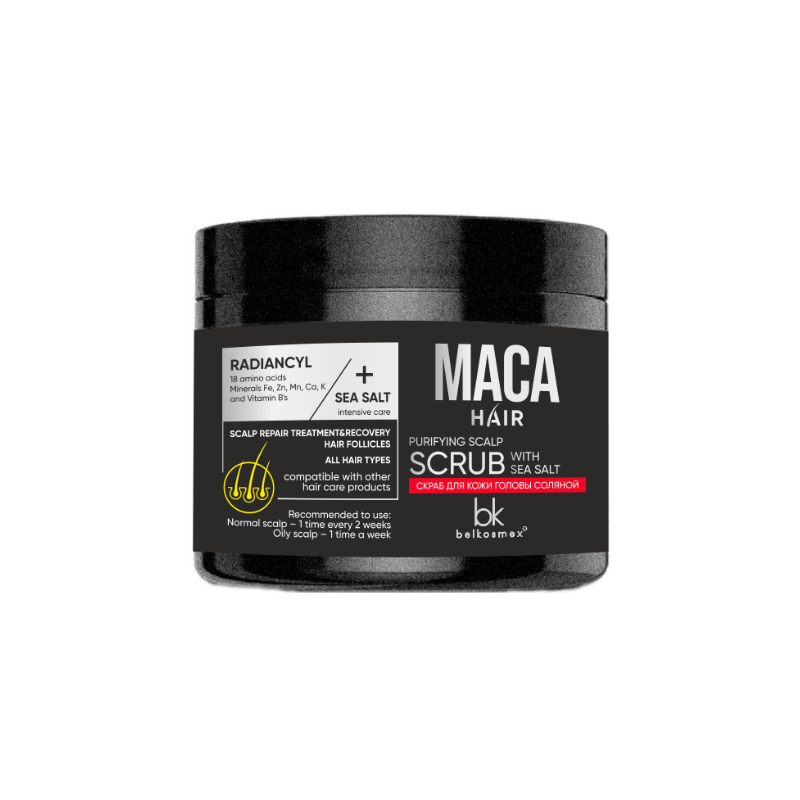 Belkosmex MACA HAIR Скраб для кожи головы соляной 200г