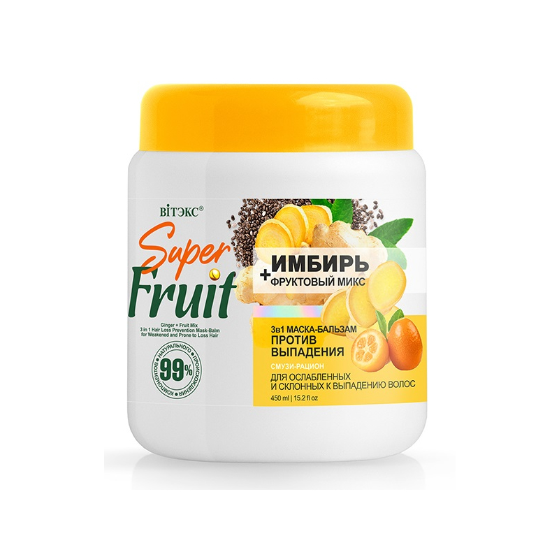 Biтэкс Super FRUIT Маска-бальзам Против Выпадения волос волос Имбирь+Фрукт.микс 3в1 450мл