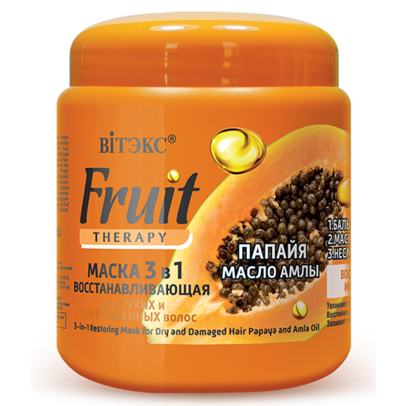 Biтэкс FRUIT Therapy Маска Восстанавливающая 3в1 д/сухих/повр волос Папайя-Масло амлы 450мл