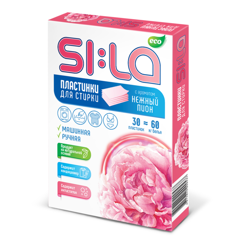 SI:LA ECO Пластинки для стирки с ароматом Нежный пион 30шт