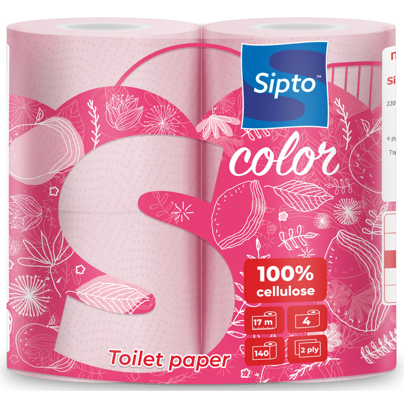 Sipto Color Бумага туалетная 2хслойная 140листов 1х4рулона розовая