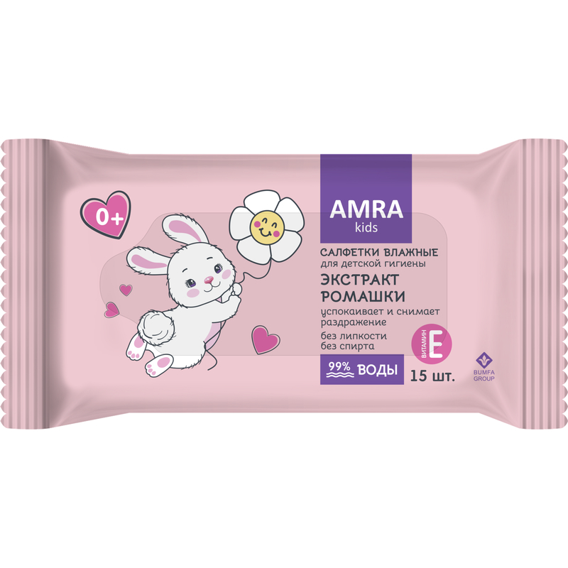 БУМФА ГРУПП AMRA Салфетки влажные освежающие для детской гигиены 15 шт